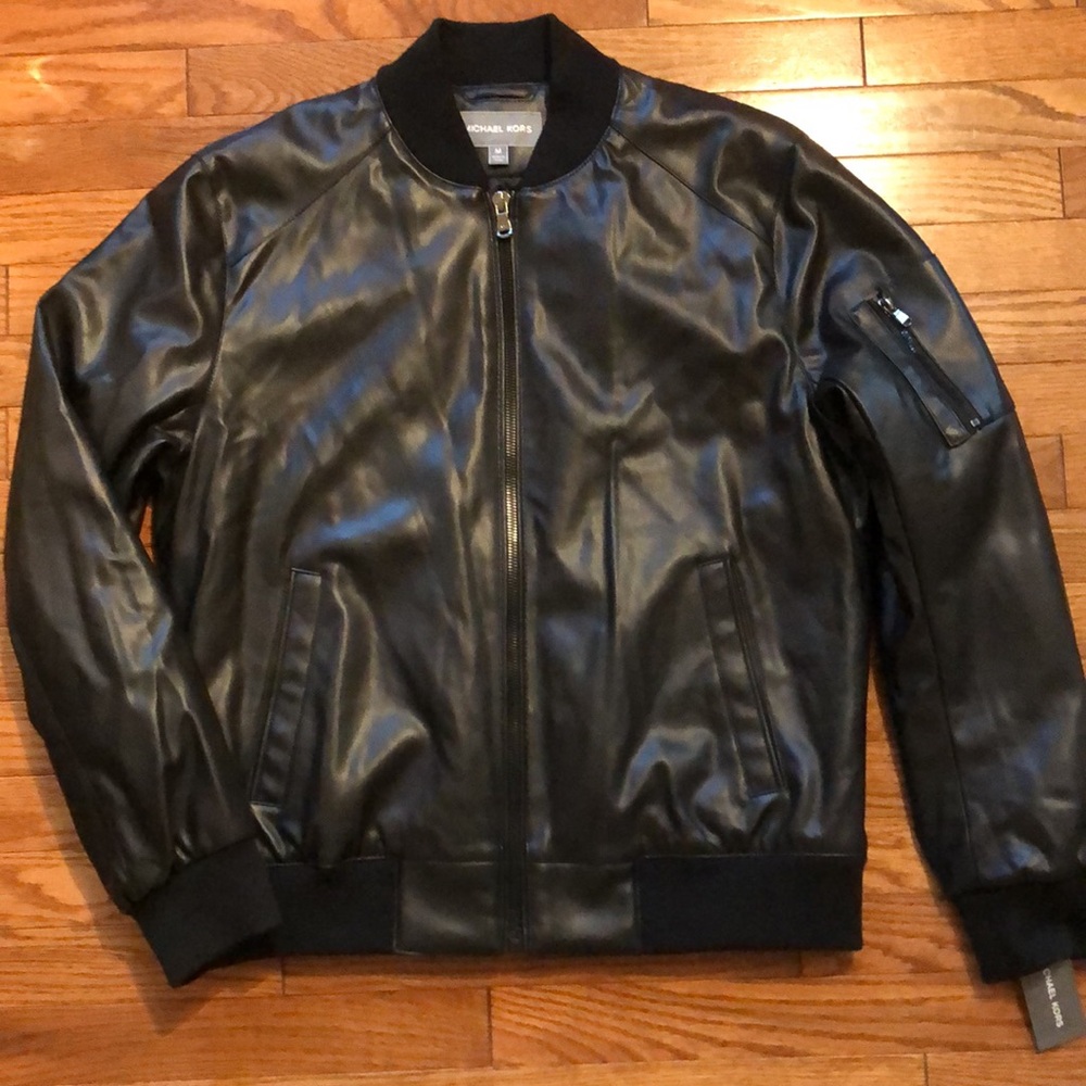Michael Kors Black Faux Leather Jacket for Men - Picture 9 of 9